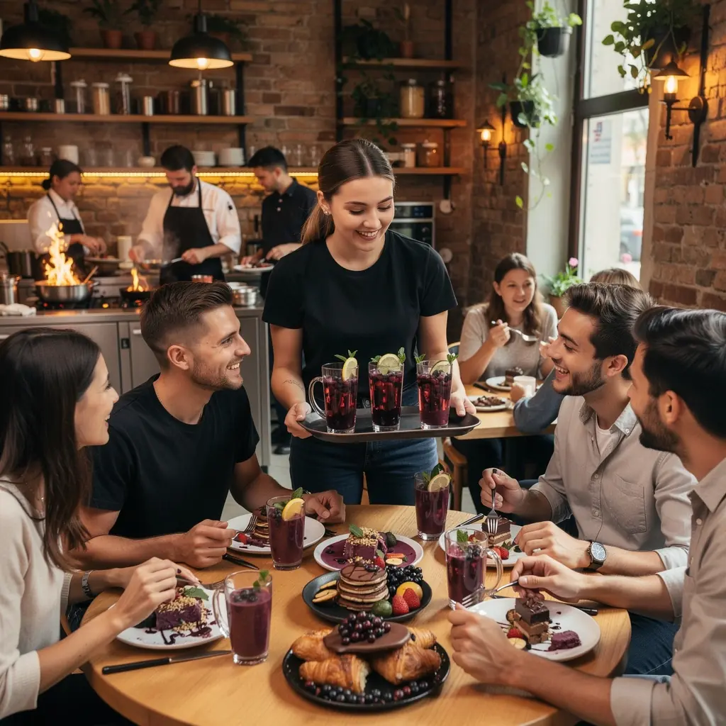 Frissen készített acai bogyós tea, gőzölgő csésze mellett.
