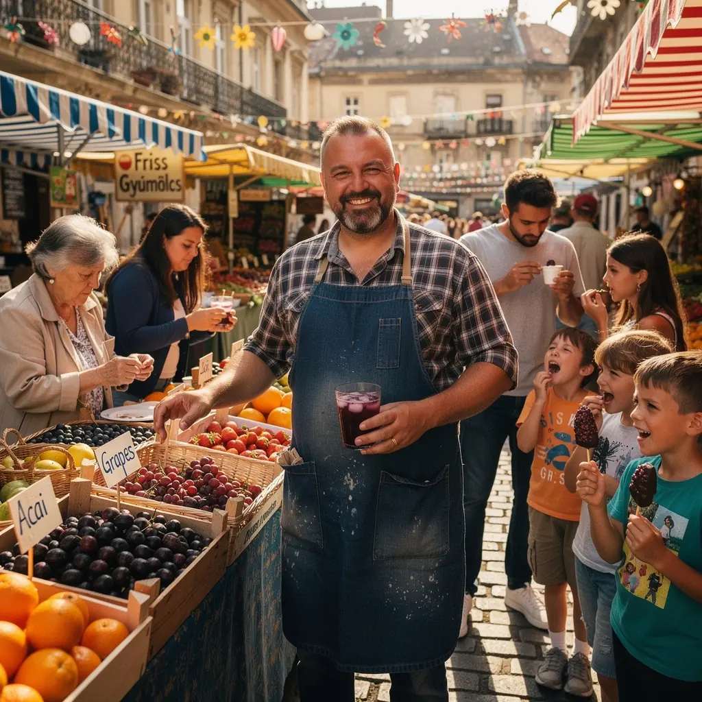 Acai bogyós tea szórakoztató bemutatása, csokoládéval díszítve.